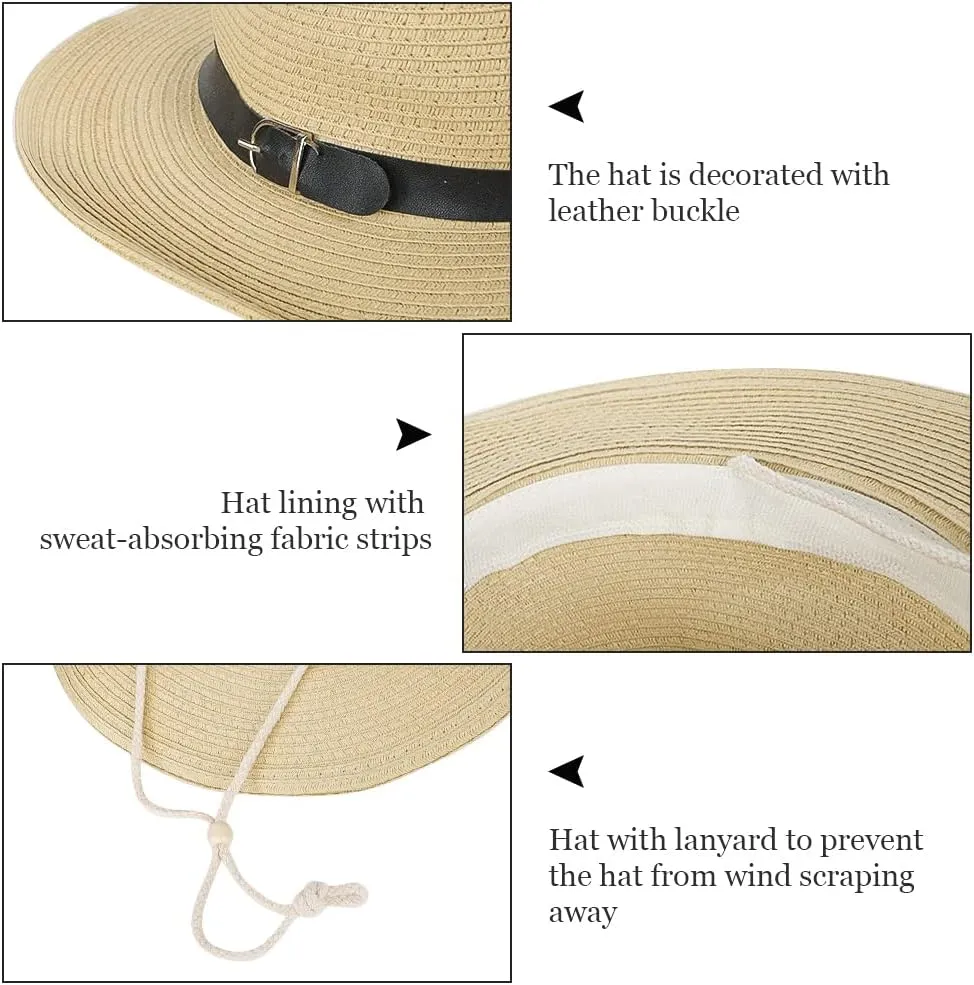 Western Cowboy Hat for Men Women Beach Sun Hat Wide Brim Panama Fedora Outdoor Foldable Summer Straw Sombrero Rancher Cap