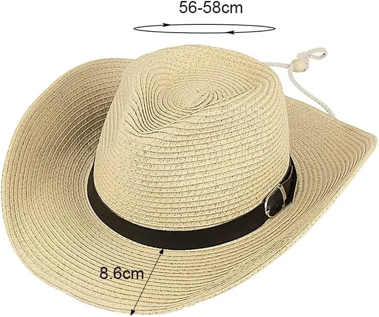 Western Cowboy Hat for Men Women Beach Sun Hat Wide Brim Panama Fedora Outdoor Foldable Summer Straw Sombrero Rancher Cap