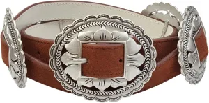 Western Floral Concho Belt in genuine Suede Leather Belt