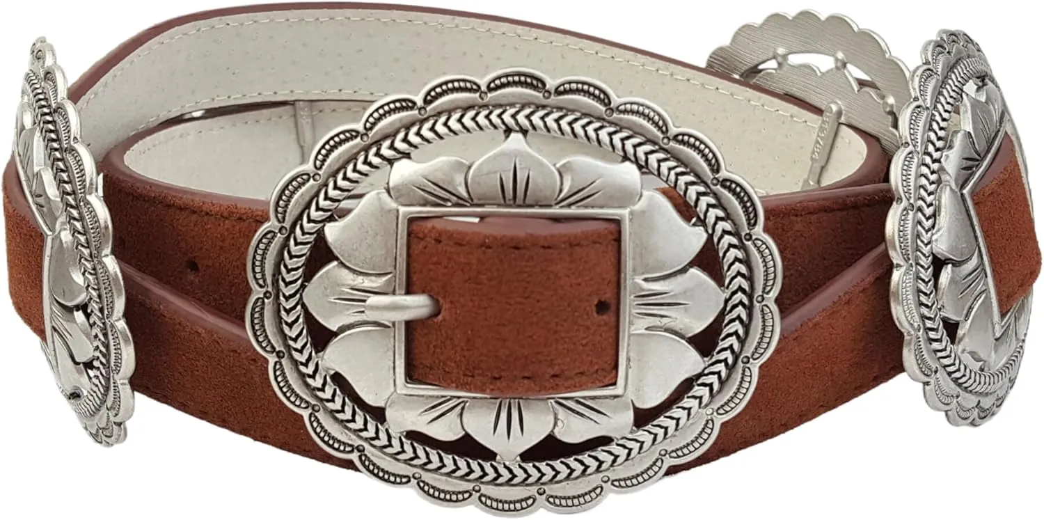 Western Floral Concho Belt in genuine Suede Leather Belt