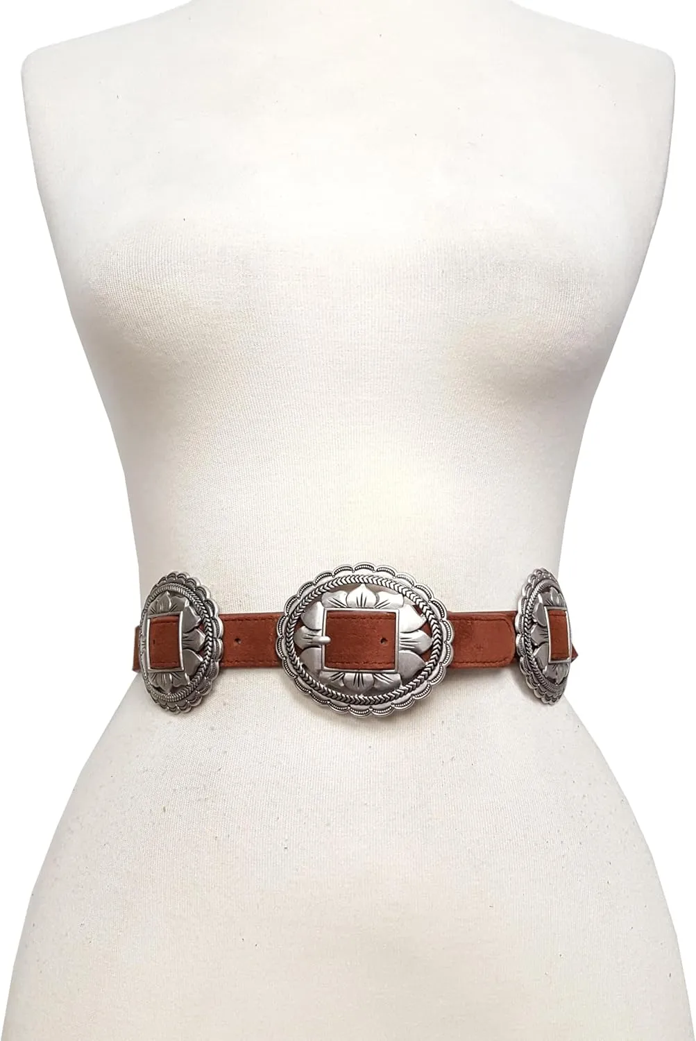 Western Floral Concho Belt in genuine Suede Leather Belt