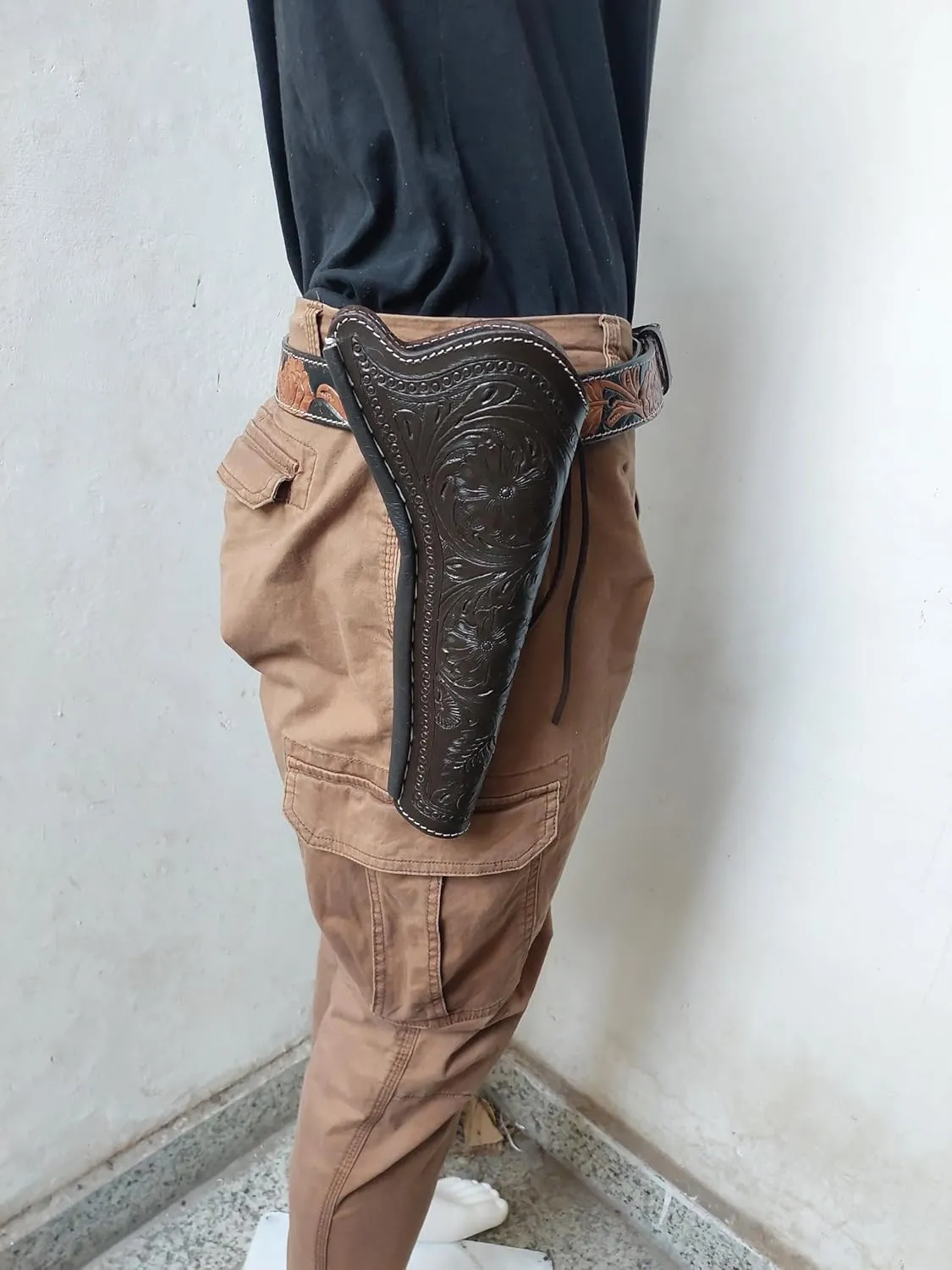 Western Gun Holster – Cross Draw – Handmade Full Grain Leather – Fits 6.5” to 9.5” Revolvers – Right Hand Draw – Hand Tooled Cowboy Holster – Vintage Western Style