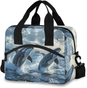 Whales Seagull Insulated Lunch Box for Women Men Reusable Lunch Bag for Office Picnic Cooler Bags with Adjustable Shoulder Strap
