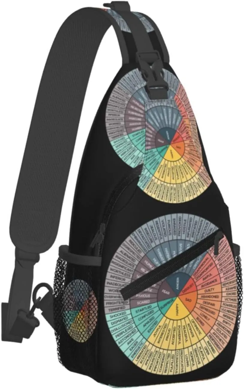 Wheel Of Emotions Crossbody Bag Cross Chest Bag Adjustable Sling Backpack Sports Gym Shoulder Bags Travel Cycling Daypack Diagonally Casual Rucksack