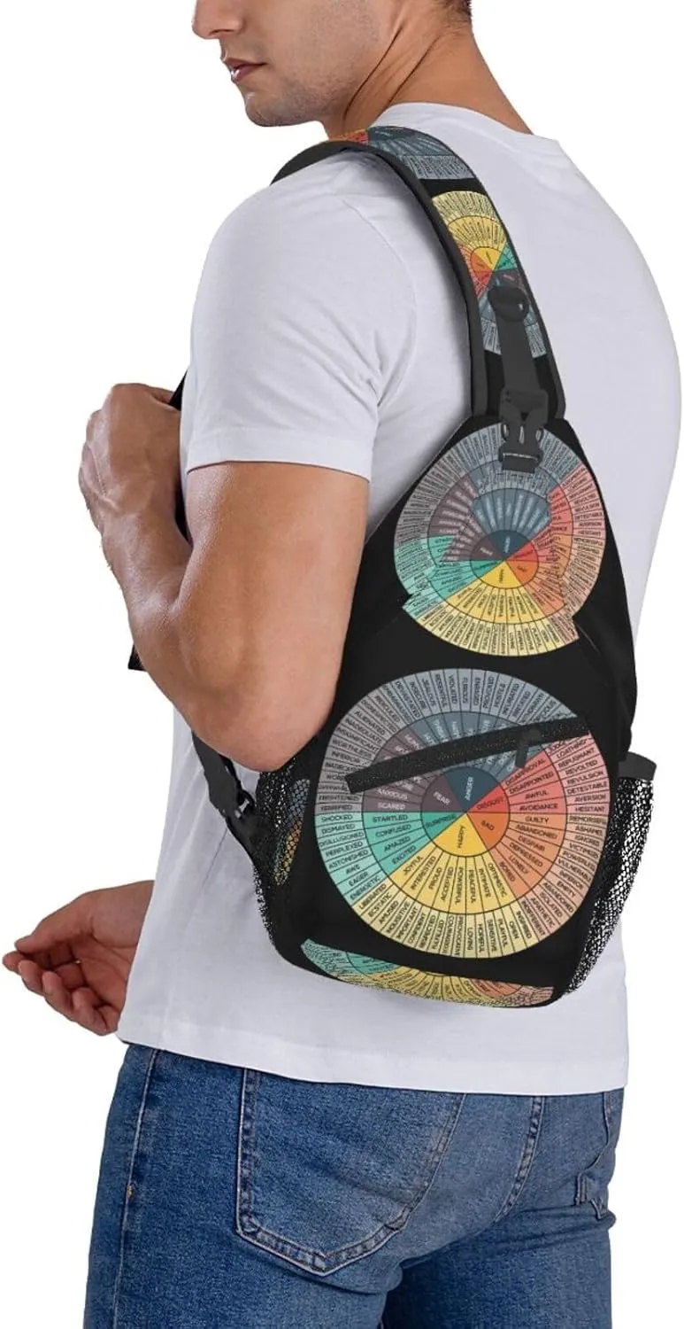 Wheel Of Emotions Crossbody Bag Cross Chest Bag Adjustable Sling Backpack Sports Gym Shoulder Bags Travel Cycling Daypack Diagonally Casual Rucksack