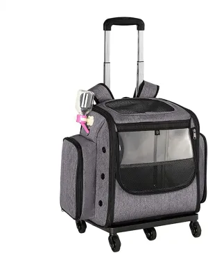 Wheeled Pet Travel Carrier Backpack, Pet Cat Carrier Backpack Foldable Pet Carrier for Small Dogs and Cats with Foldable Bowl, Litter Box and Water Fountain