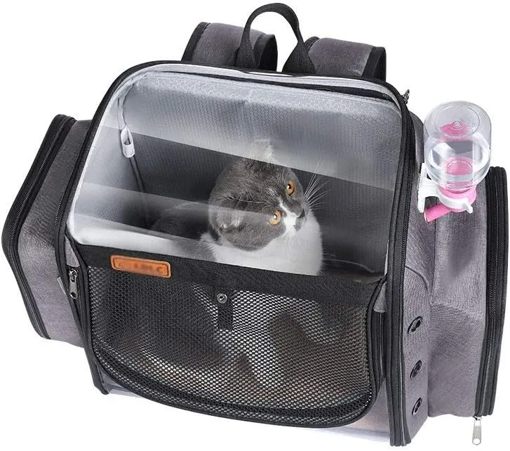 Wheeled Pet Travel Carrier Backpack, Pet Cat Carrier Backpack Foldable Pet Carrier for Small Dogs and Cats with Foldable Bowl, Litter Box and Water Fountain