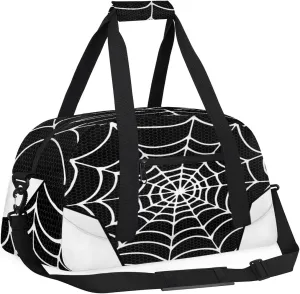 White Spider Web Kids Overnighter Duffel Bags for Boys Girls, Carry-On Size Sports Gym Bag for School Practice or Overnight Travel Weekender Sleepover Workout Tote Bag
