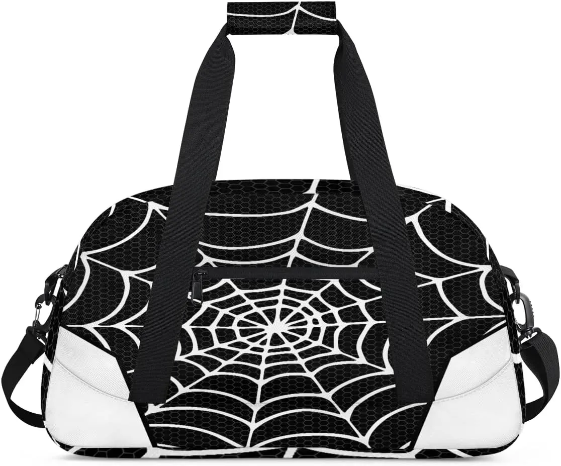 White Spider Web Kids Overnighter Duffel Bags for Boys Girls, Carry-On Size Sports Gym Bag for School Practice or Overnight Travel Weekender Sleepover Workout Tote Bag