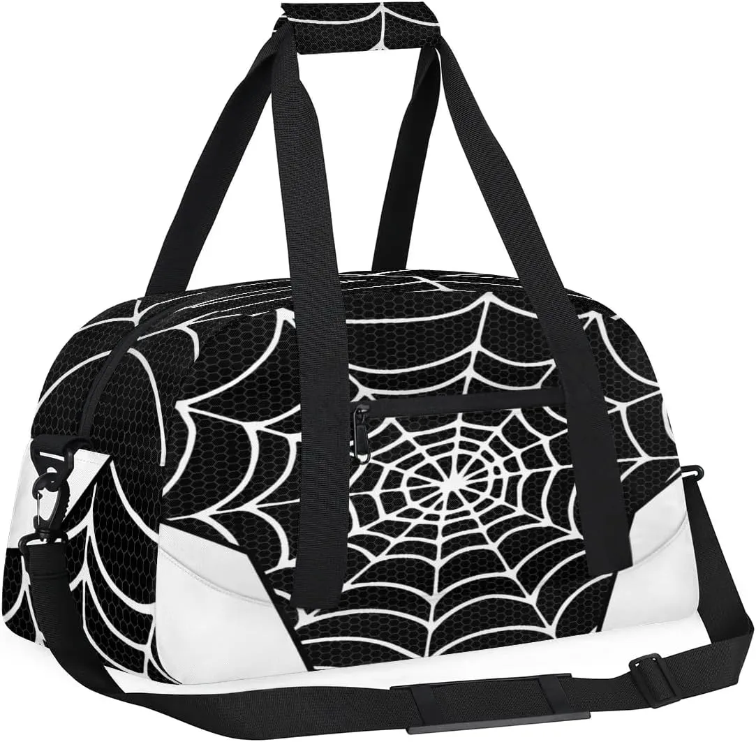 White Spider Web Kids Overnighter Duffel Bags for Boys Girls, Carry-On Size Sports Gym Bag for School Practice or Overnight Travel Weekender Sleepover Workout Tote Bag