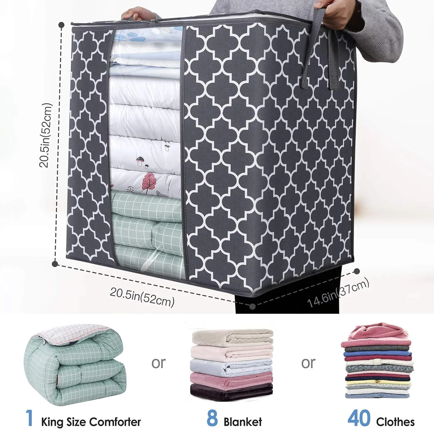 WISELIFE Storage Bags 4 Pack/100L Large Blanket Clothes Organization and Storage Containers for Comforters,Bedding, Foldable Organizer with Reinforced Handle, Clear Window, Sturdy Zippers,Gray