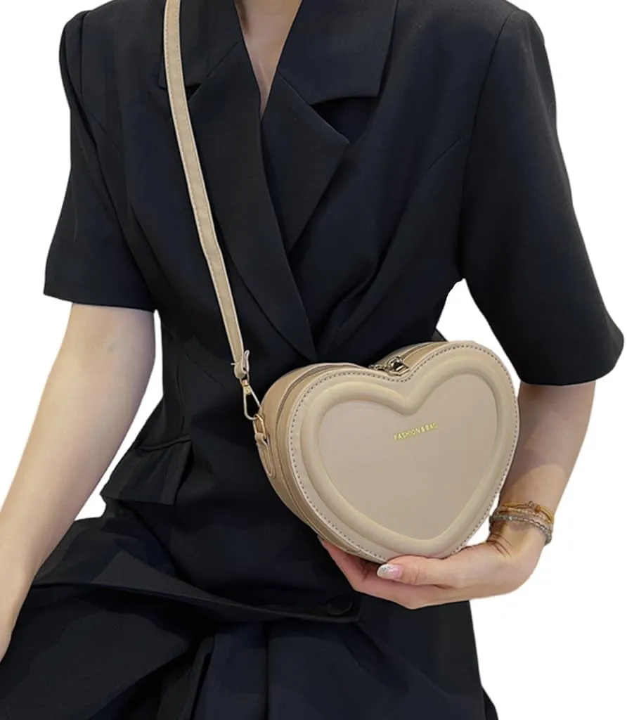 Women PU Leather Heart Shape Messenger Bag - Cute Change Purse, Fashion Shoulder Handbag, Small Crossbody