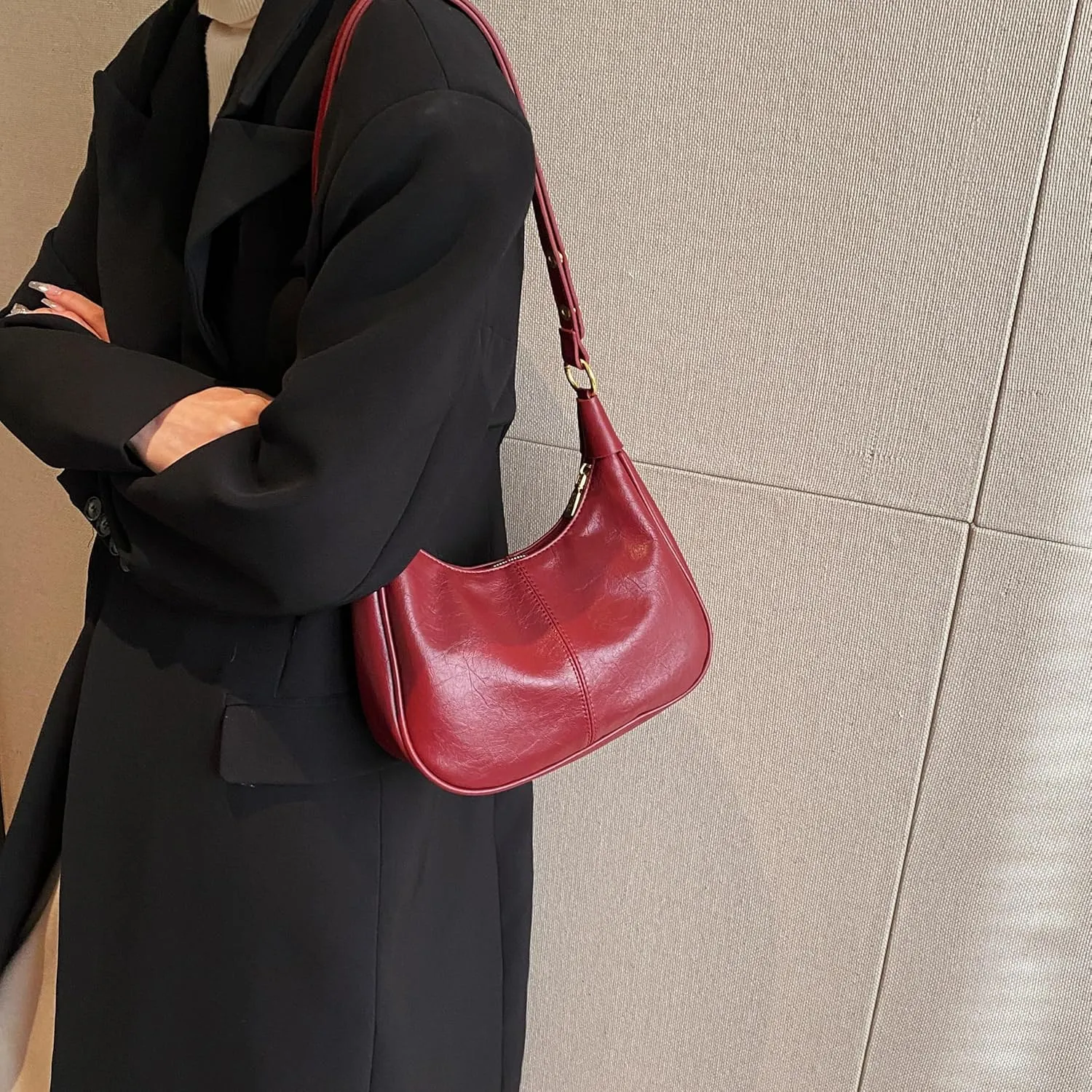 Women Shoulder Bag PU Leather Hobo Bag Vintage Trend Underarm Purse with Adjustable Strap
