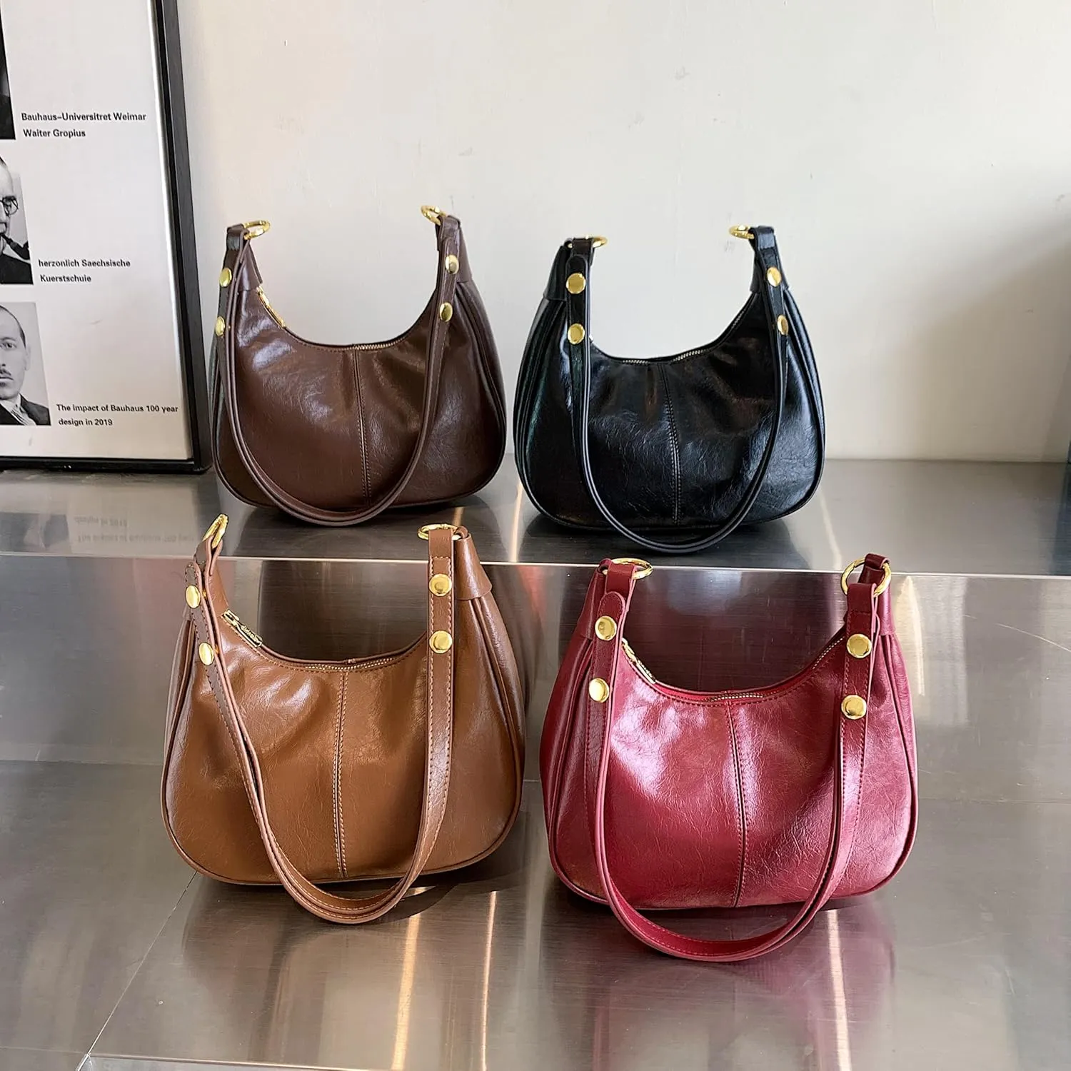 Women Shoulder Bag PU Leather Hobo Bag Vintage Trend Underarm Purse with Adjustable Strap