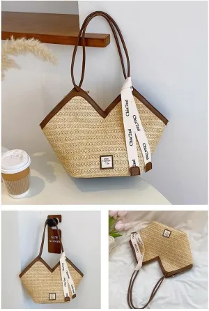 Women Straw Shoulder Bag Beach Tote Bag Handmade Woven Shoulder Bag Large Beach Handbag