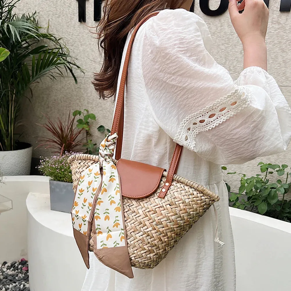 Women Straw Summer Beach Tote Bag