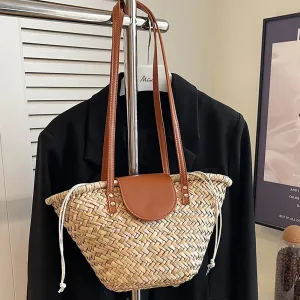 Women Straw Summer Beach Tote Bag