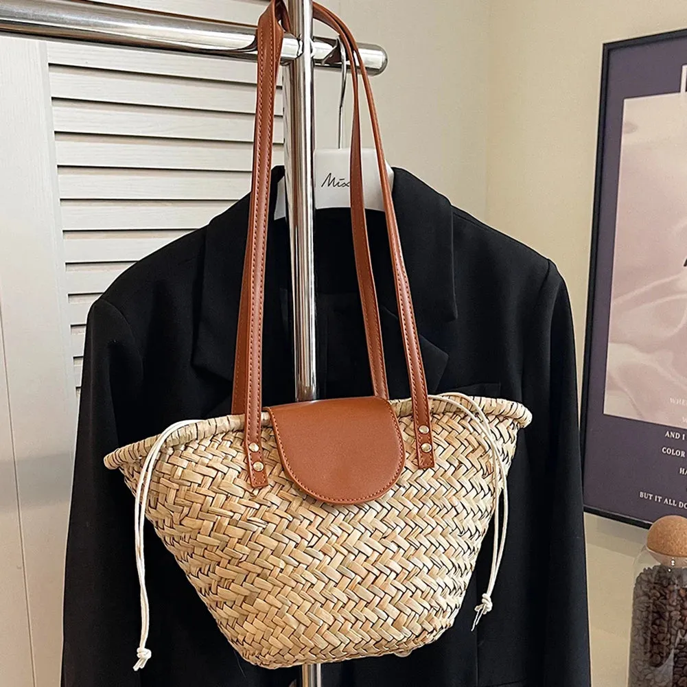 Women Straw Summer Beach Tote Bag