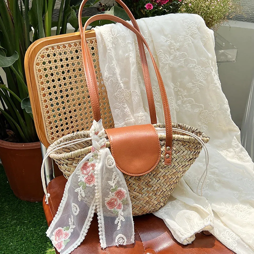 Women Straw Summer Beach Tote Bag