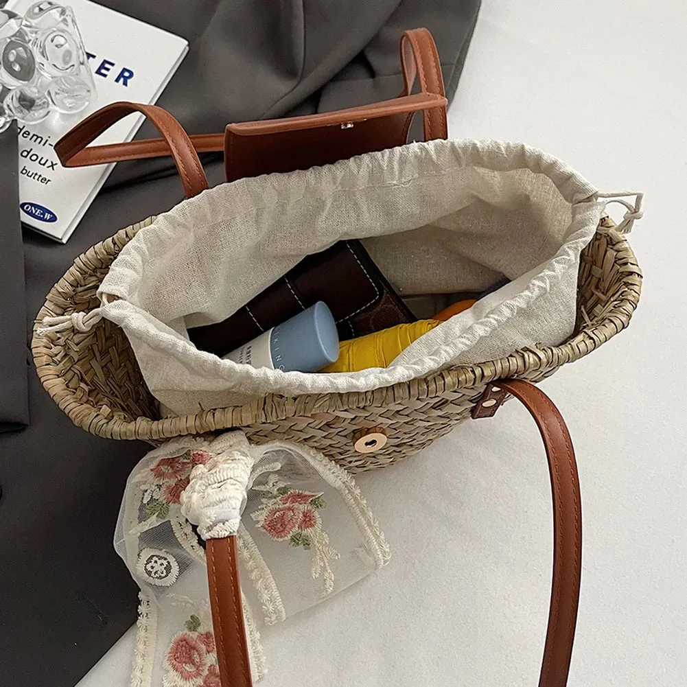 Women Straw Summer Beach Tote Bag