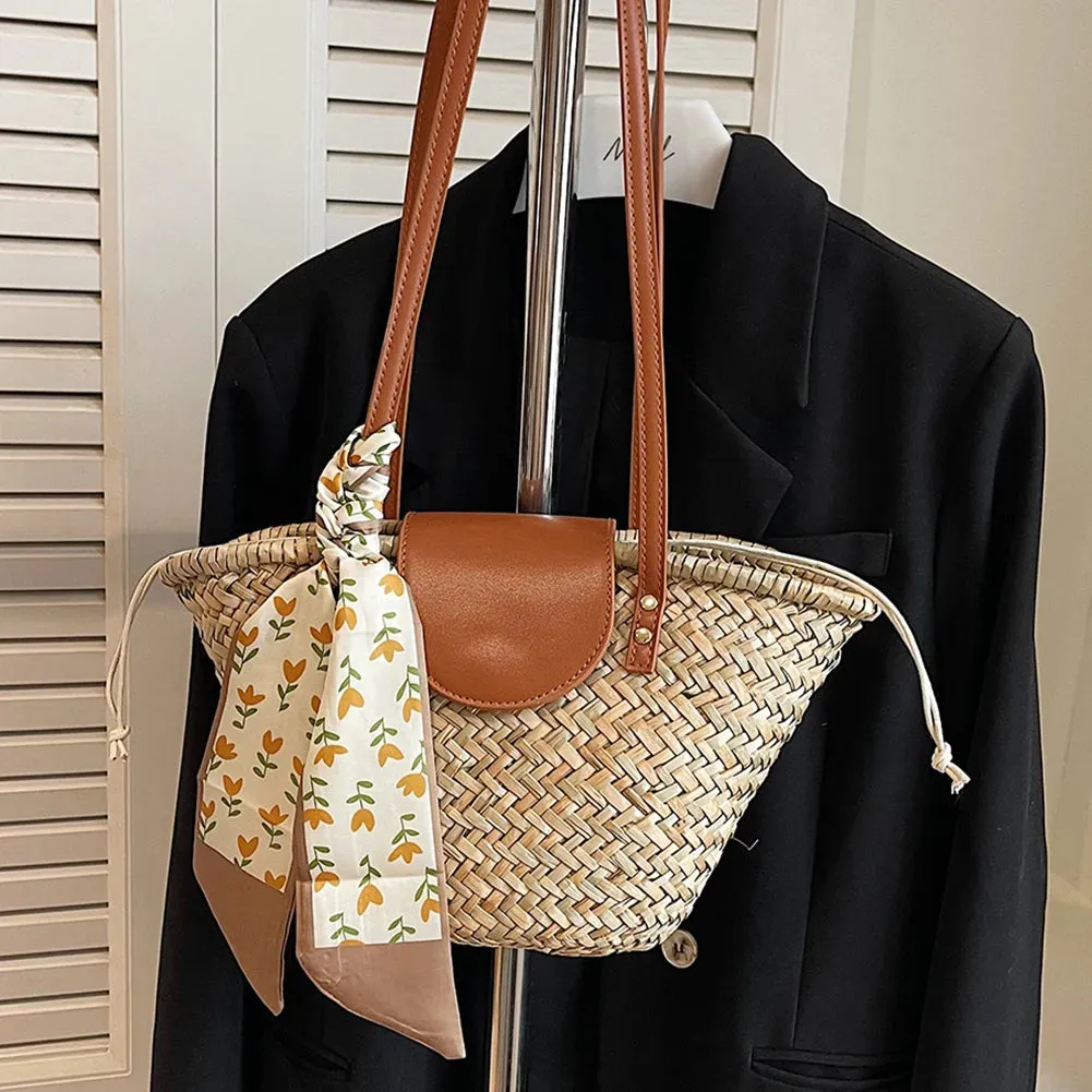 Women Straw Summer Beach Tote Bag