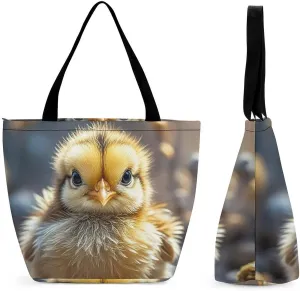Women Tote Bags with Handles Chicken Chick Shoulder Bag with Zipper Handbags Shopping Bags Travel Bag Beach Bag Reusable Grocery Bag for Swim Holiday Gift