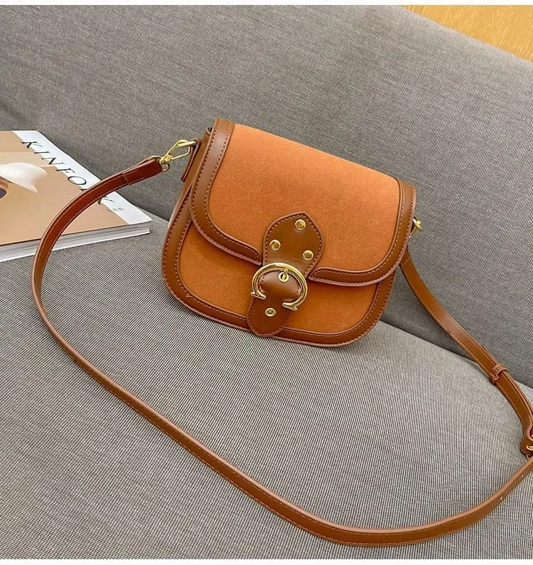 Women's bag frosted saddle bag underarm bag shoulder crossbody bag(Orange)