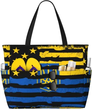 Women's Beach Travel Bags Large Waterproof Tote Bag with Pockets Sandproof Handbag for Beach Gym Vacation