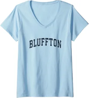 Womens Bluffton South Carolina SC Vintage Sports Design Navy Design V-Neck T-Shirt