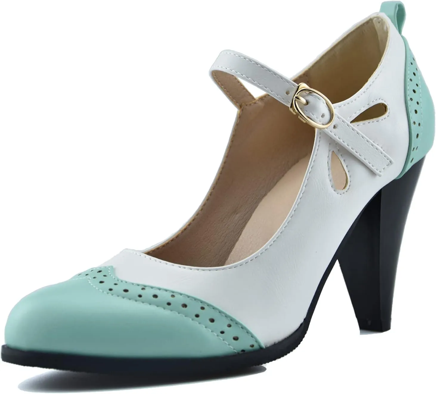 Womens Brown Retro Mary Jane Oxford High Heels Pumps Shoes for Women Teardrop Cutout Round Toe Pierced Strappy Oxfords Mary Janes High-Heel Pump Shoe