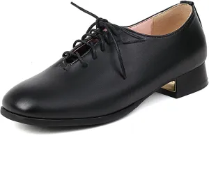 Women's Closed Square Toe Low Heel Oxford Flats Vintage Brogues Lace Up Pumps PU Leather Dress Shoes