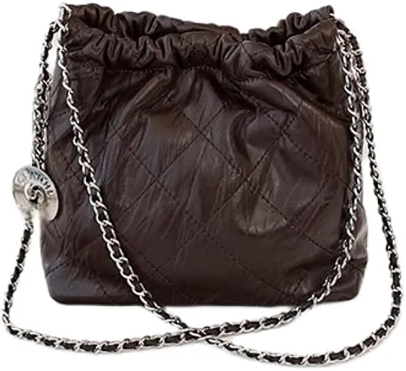 Women's Cowhide Chain Silver Ball Cloud Trash Bag Hangbag Shoulder Crossbody Totes Bucket Bag Versatile Hobo Chis Stylish