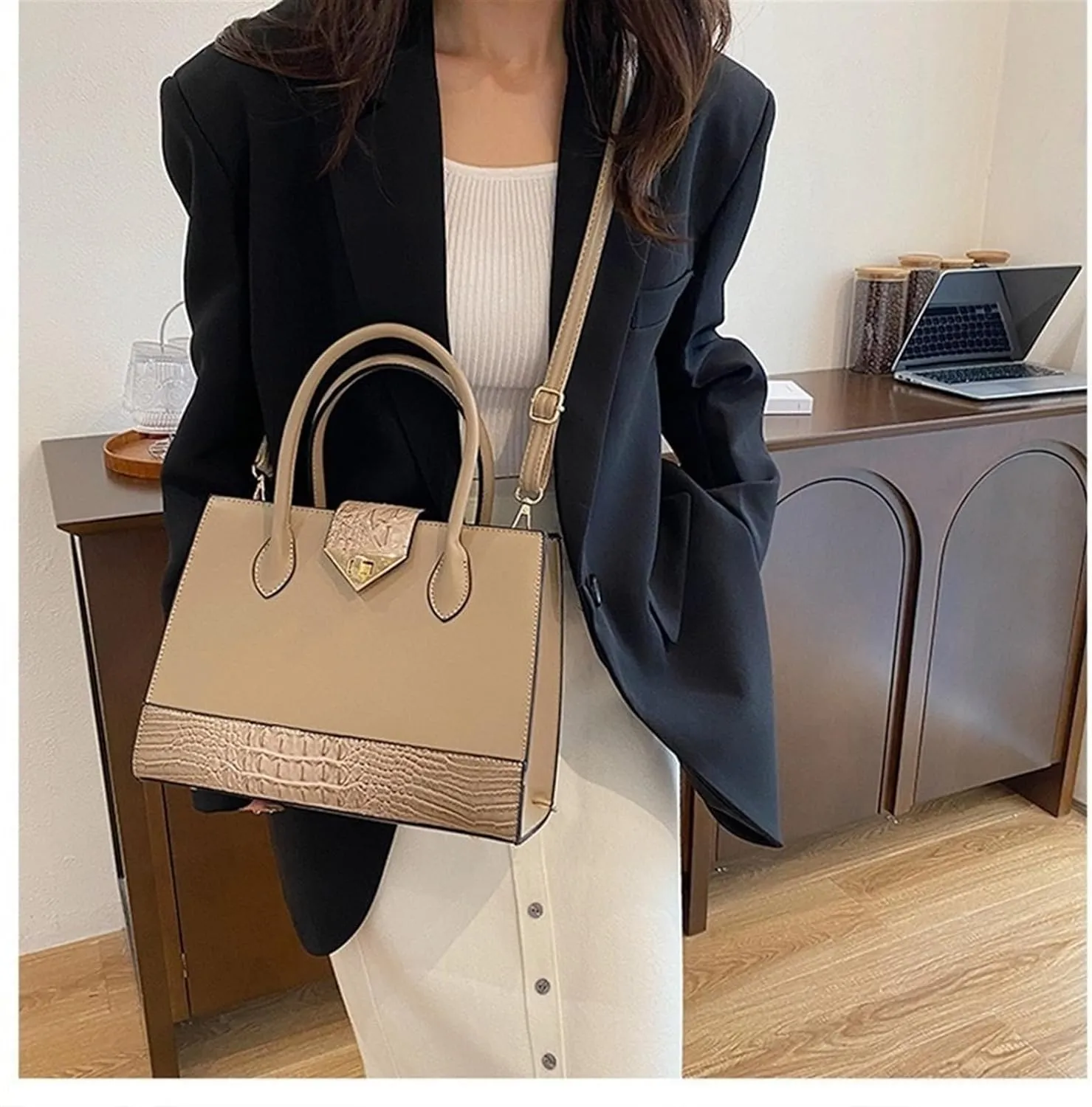 Women's Crocodile Tote Bag One-shoulder Straddle Handbag