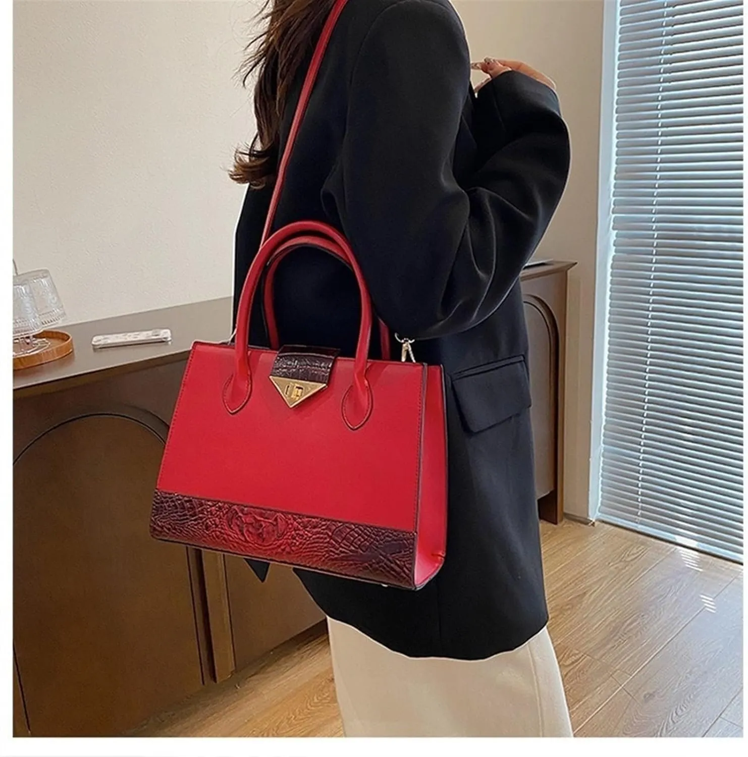 Women's Crocodile Tote Bag One-shoulder Straddle Handbag