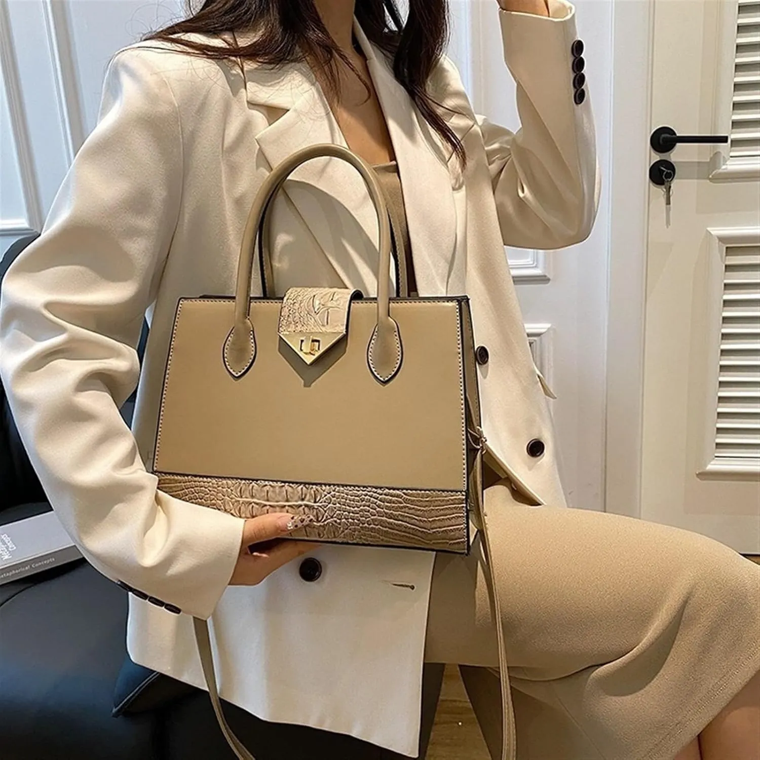 Women's Crocodile Tote Bag One-shoulder Straddle Handbag