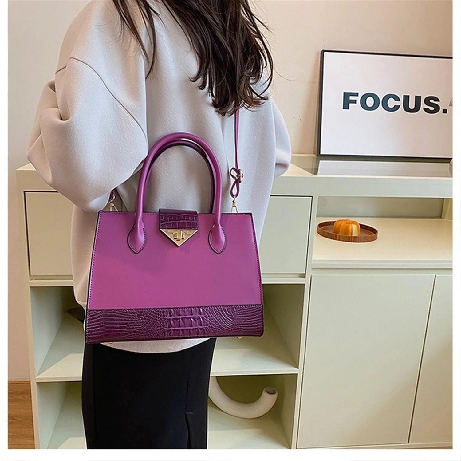 Women's Crocodile Tote Bag One-shoulder Straddle Handbag