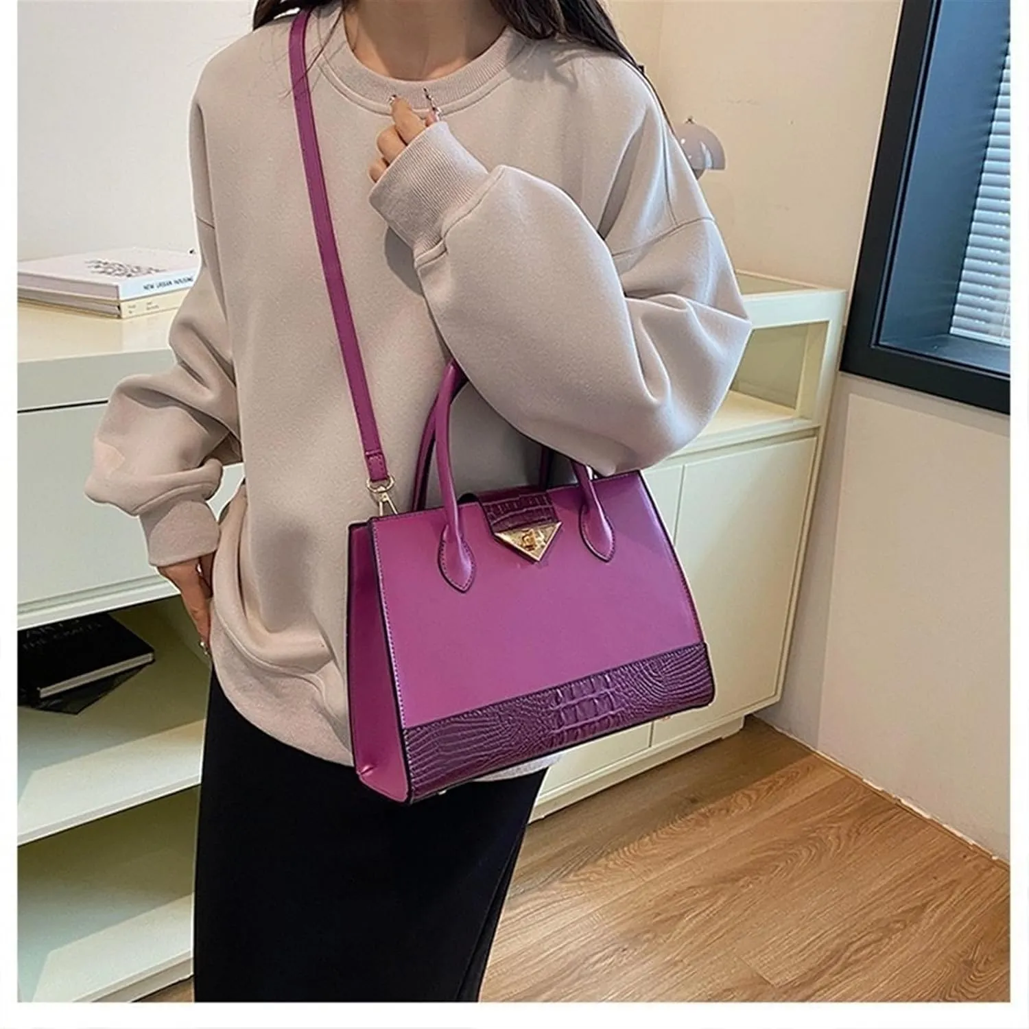 Women's Crocodile Tote Bag One-shoulder Straddle Handbag