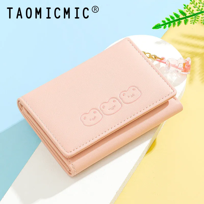 Women's Cute Pendant Korean Style Three-fold Large Ladies Wallets