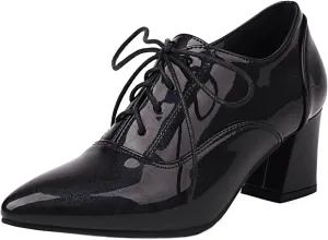 Womens Fashion 6CM Block Heels Pointed Toe Student Single Shoes Concise Oxfords Brogue Shoes A129-1-5 US4-US10