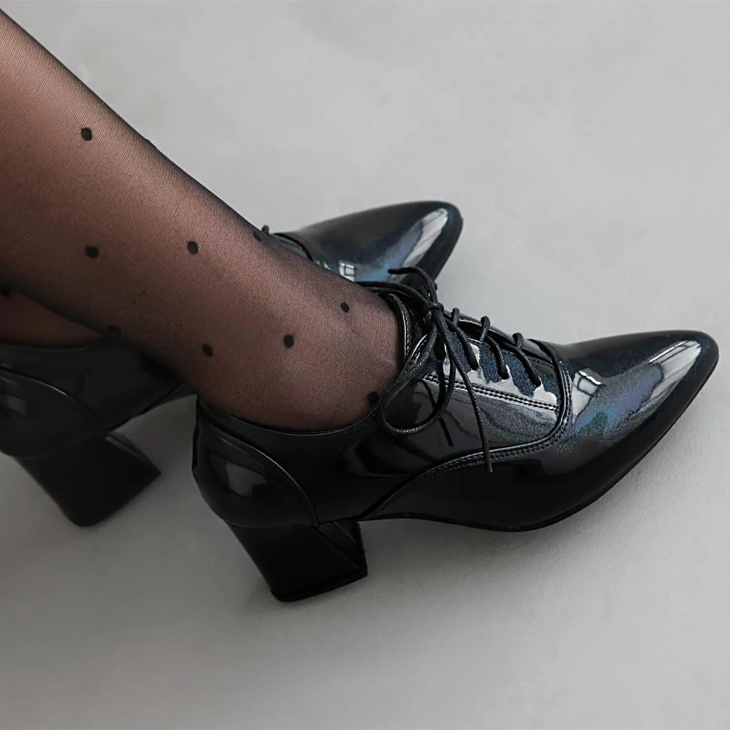 Womens Fashion 6CM Block Heels Pointed Toe Student Single Shoes Concise Oxfords Brogue Shoes A129-1-5 US4-US10