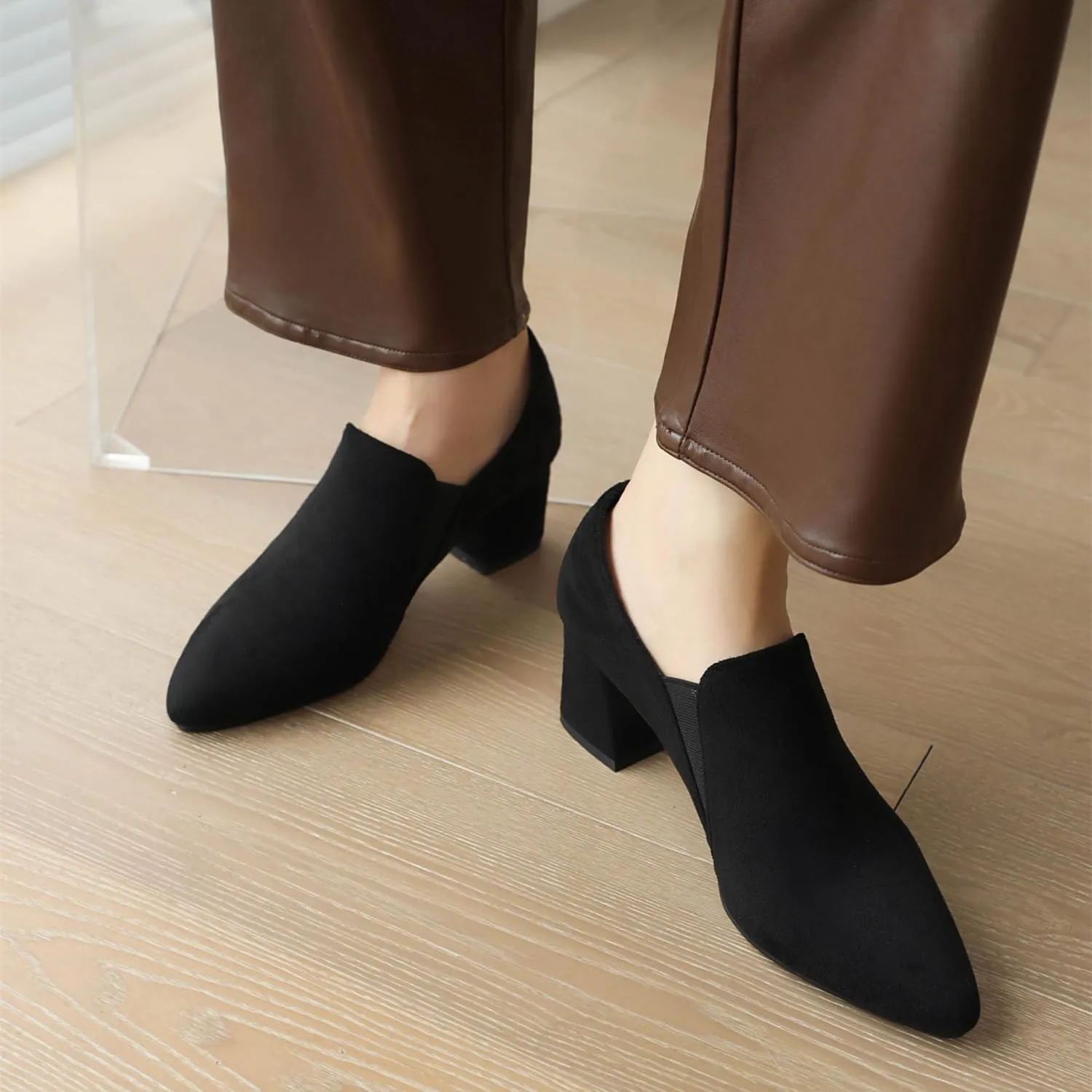 Womens Fashion 6CM Block Heels Pointed Toe Student Single Shoes Concise Oxfords Brogue Shoes A129-1-5 US4-US10