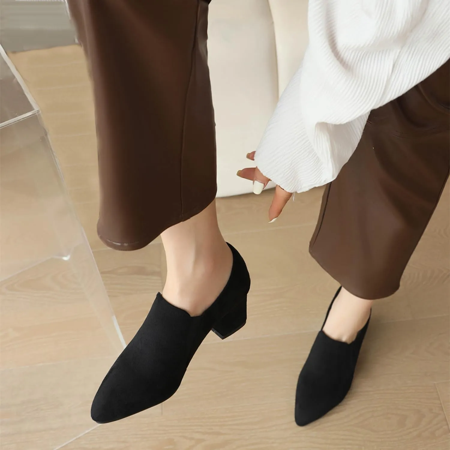 Womens Fashion 6CM Block Heels Pointed Toe Student Single Shoes Concise Oxfords Brogue Shoes A129-1-5 US4-US10