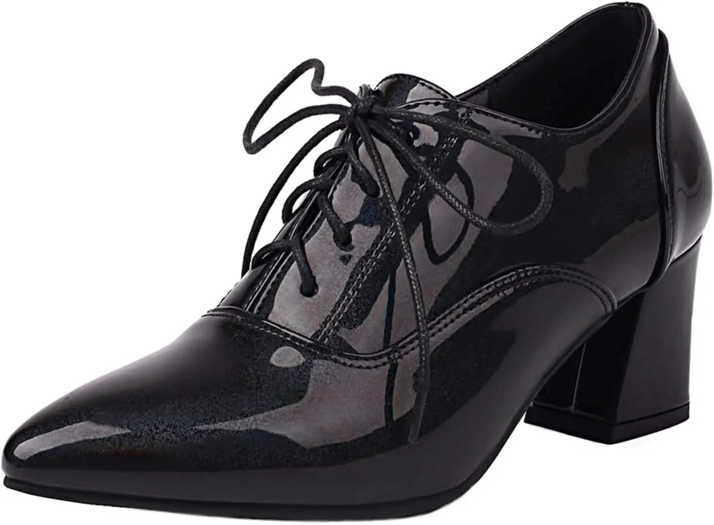 Womens Fashion 6CM Block Heels Pointed Toe Student Single Shoes Concise Oxfords Brogue Shoes A129-1-5 US4-US10