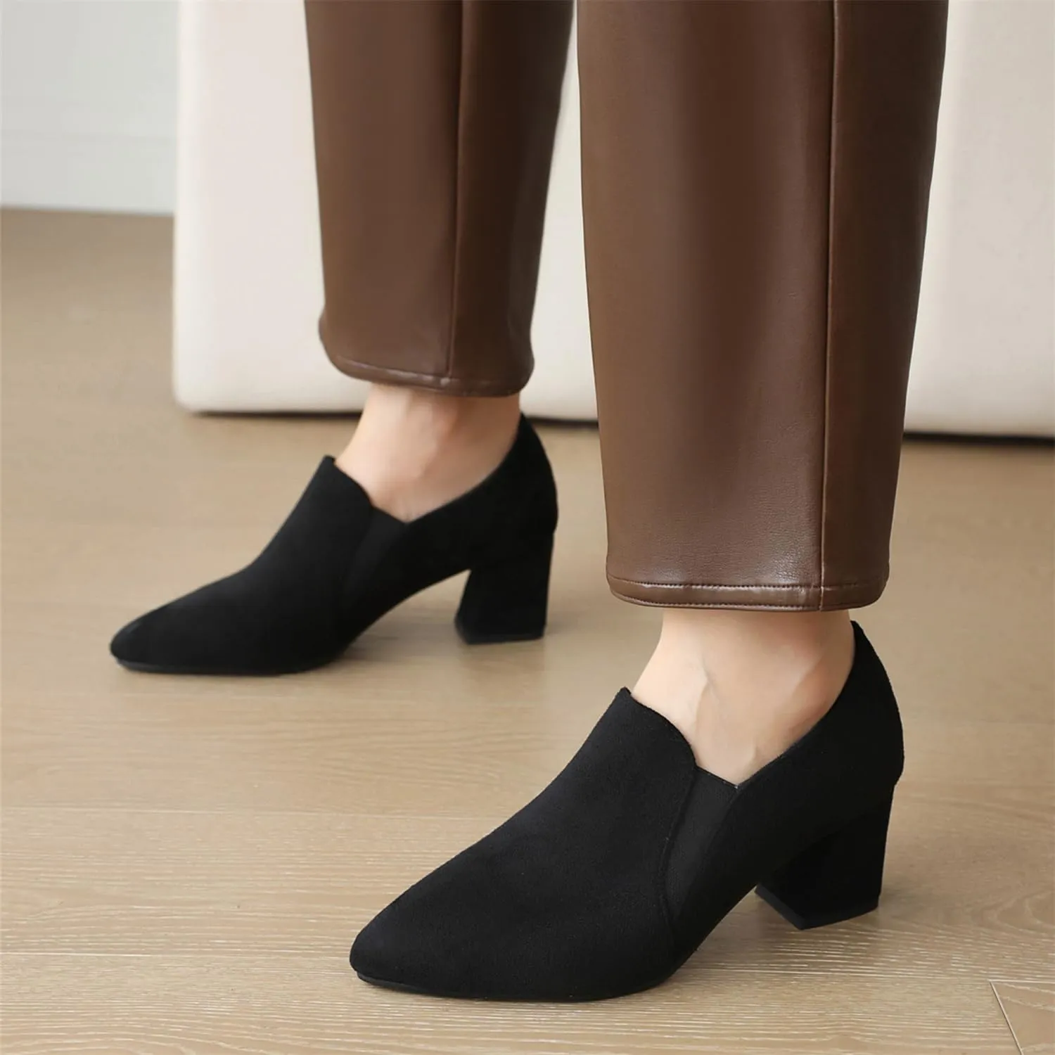 Womens Fashion 6CM Block Heels Pointed Toe Student Single Shoes Concise Oxfords Brogue Shoes A129-1-5 US4-US10