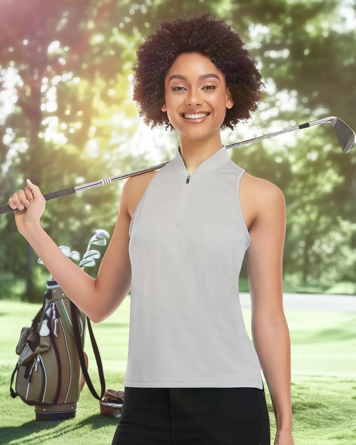 Women's Golf Shirt Sleeveless, V Neck Raceerback Polo Shirts Moisture Wicking, Quick Dry Ladies Tennis T Shirts