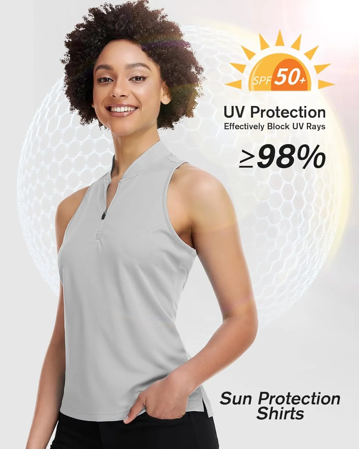 Women's Golf Shirt Sleeveless, V Neck Raceerback Polo Shirts Moisture Wicking, Quick Dry Ladies Tennis T Shirts