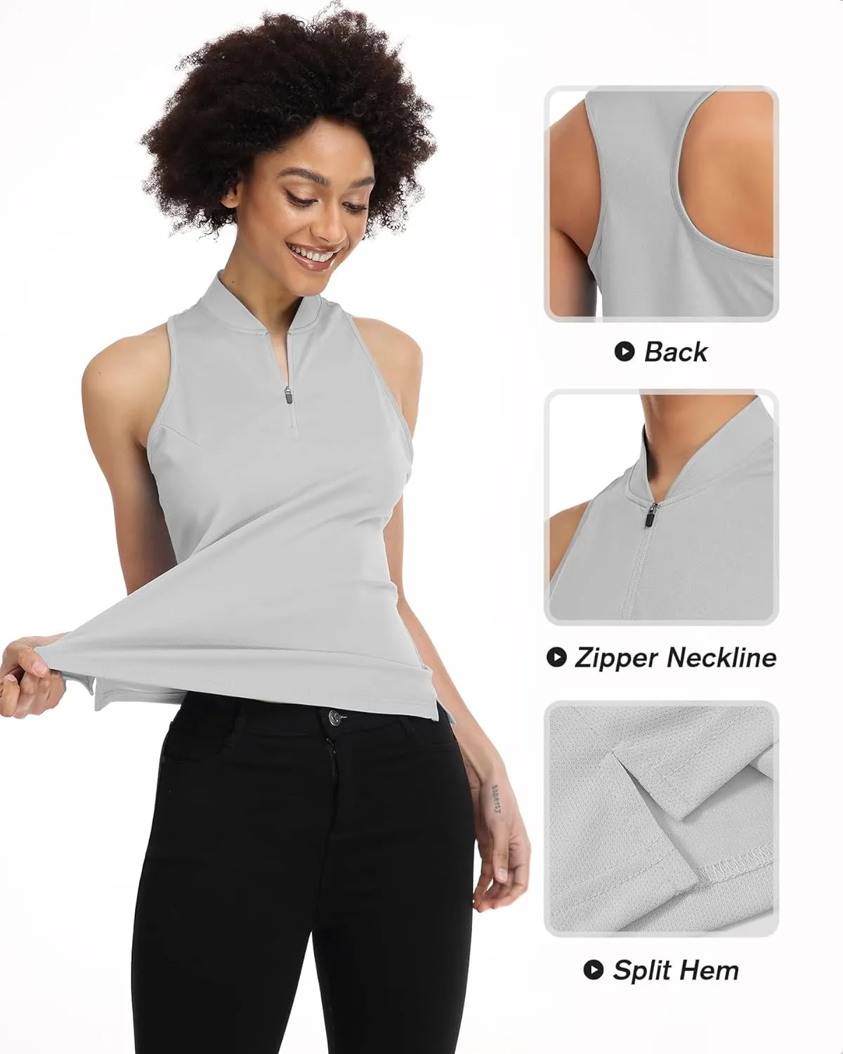 Women's Golf Shirt Sleeveless, V Neck Raceerback Polo Shirts Moisture Wicking, Quick Dry Ladies Tennis T Shirts