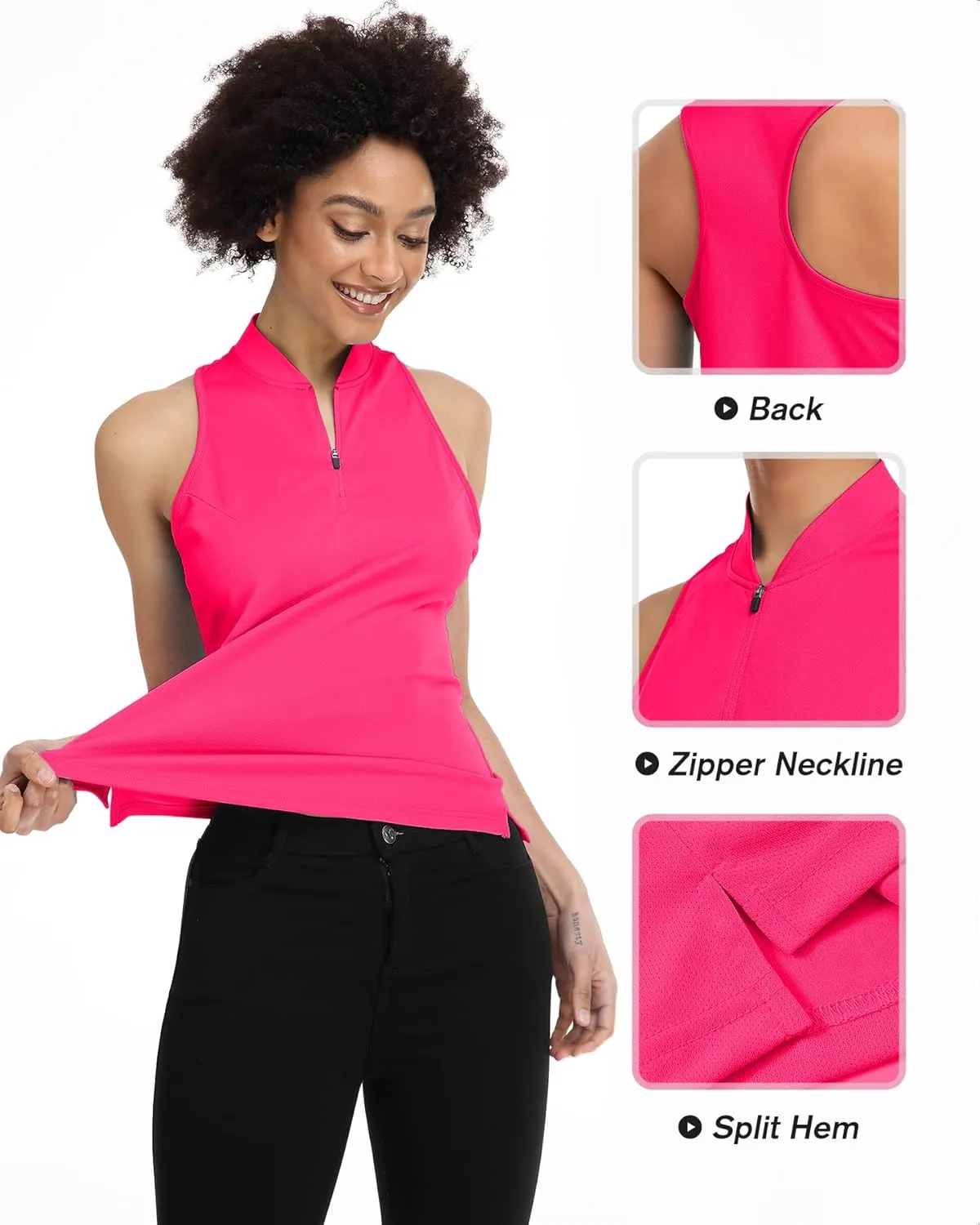 Women's Golf Shirt Sleeveless, V Neck Raceerback Polo Shirts Moisture Wicking, Quick Dry Ladies Tennis T Shirts