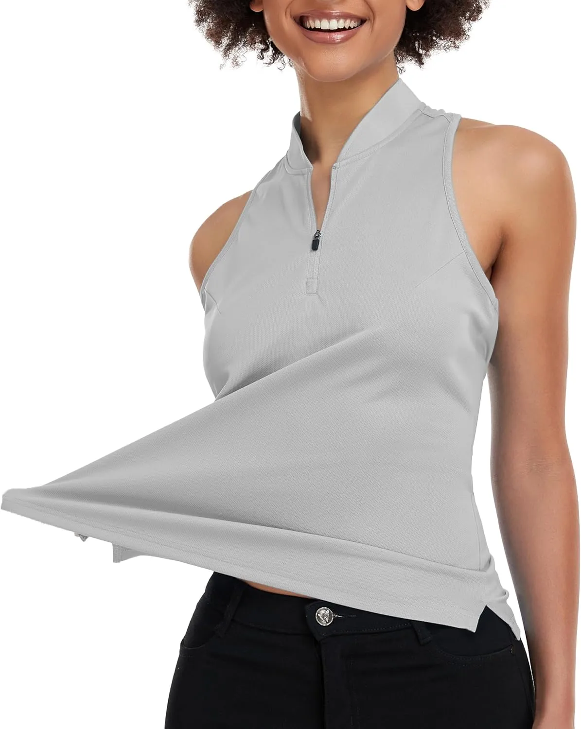 Women's Golf Shirt Sleeveless, V Neck Raceerback Polo Shirts Moisture Wicking, Quick Dry Ladies Tennis T Shirts