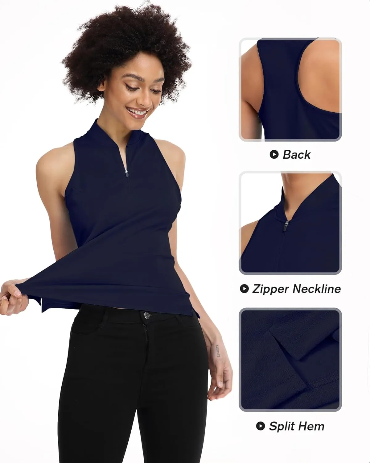 Women's Golf Shirt Sleeveless, V Neck Raceerback Polo Shirts Moisture Wicking, Quick Dry Ladies Tennis T Shirts